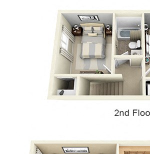 The Sage with Fenced-in Yard 3D Sage 2 bedroom townhome with yard . 1st floor kitchen-dining-living-half bath. 2nd floor bedrooms-shared bath-laundry. Large closets.